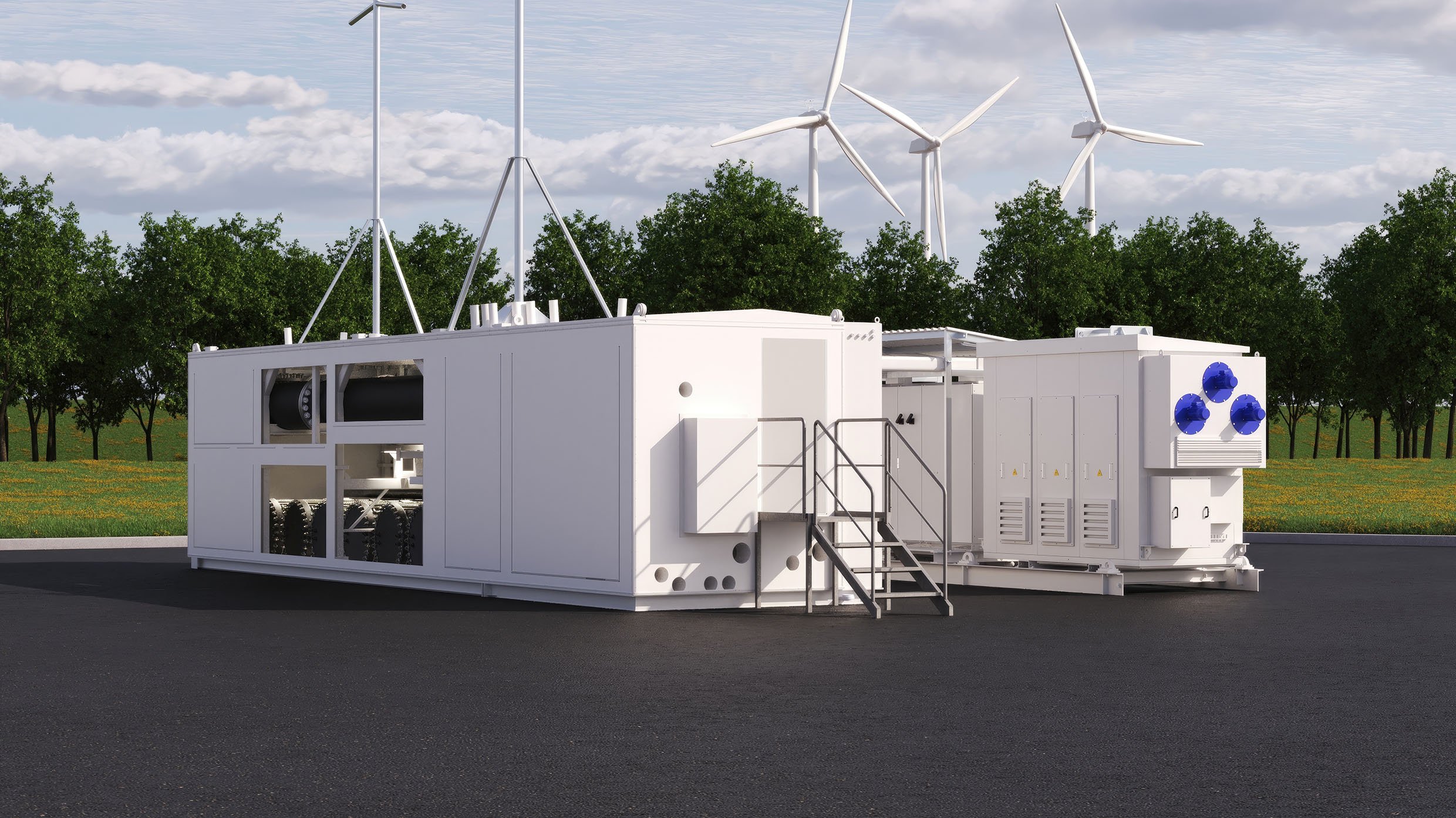 Render of HyProvide® X-1200 6 MW electrolyser solution 